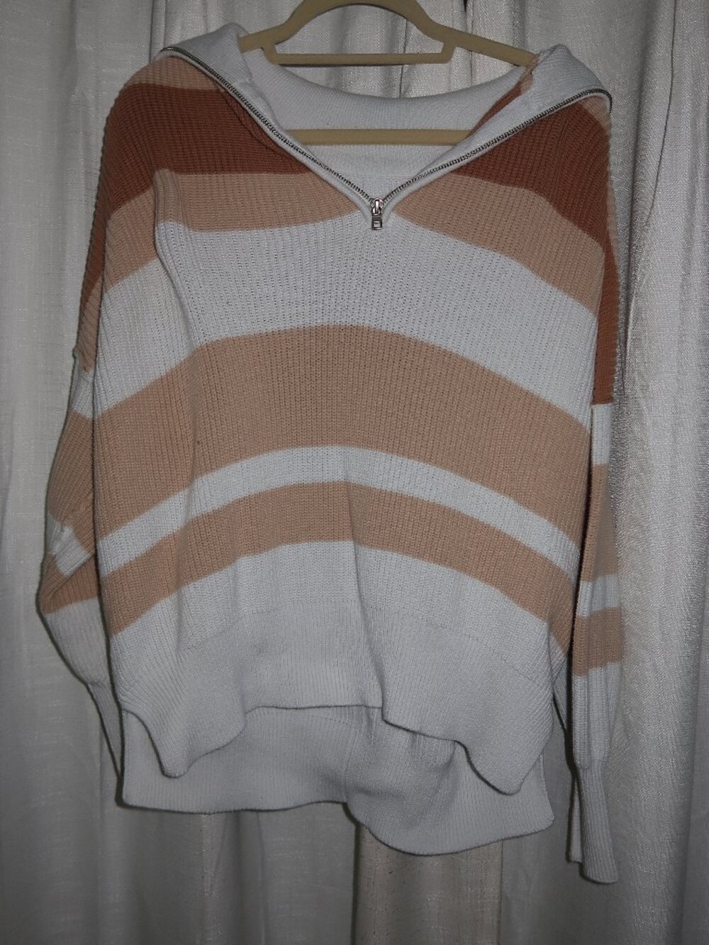 Aerie Oversized Striped Half Zip Sweater Size S Neutral Cozy